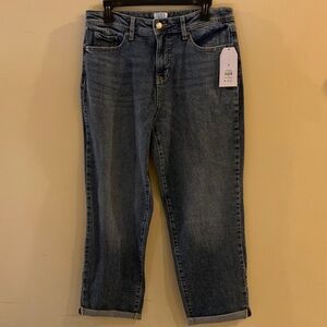 Time And Tru High Rise cropped relaxed boyfriend fit dark wash jeans size 6 NWT